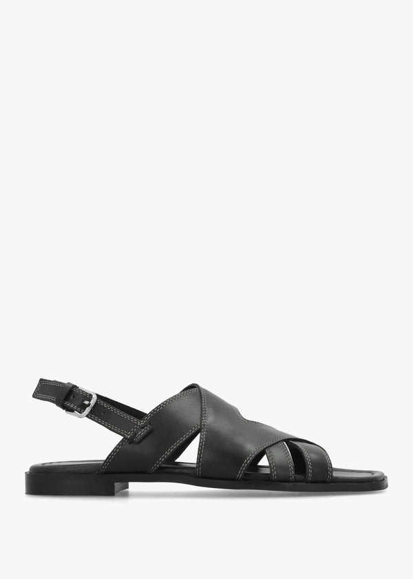 The Evie Luxe Black Leather Artisan Sandals