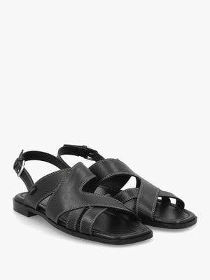 The Evie Luxe Black Leather Artisan Sandals