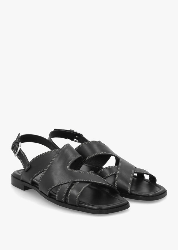 The Evie Luxe Black Leather Artisan Sandals