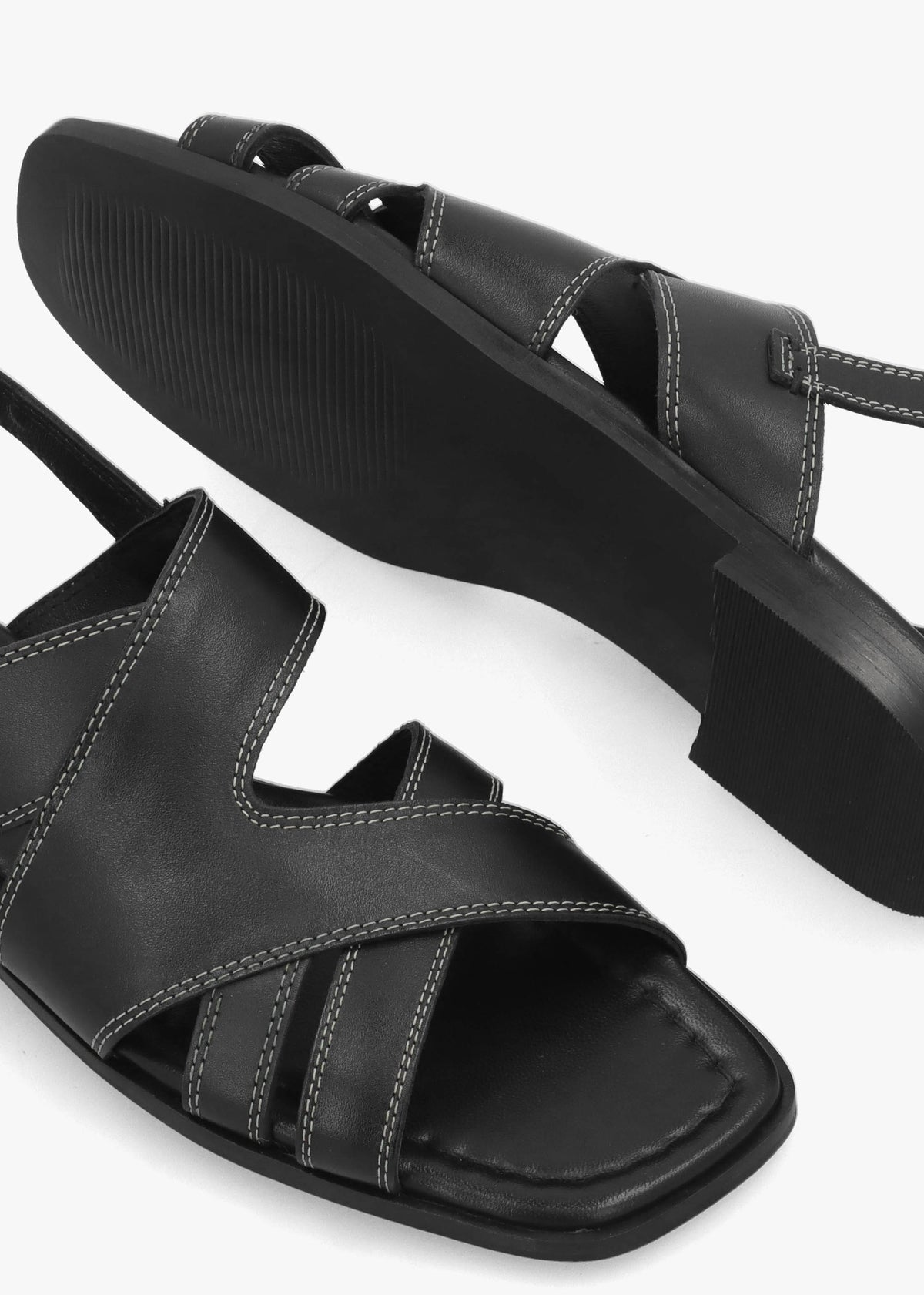 The Evie Luxe Black Leather Artisan Sandals