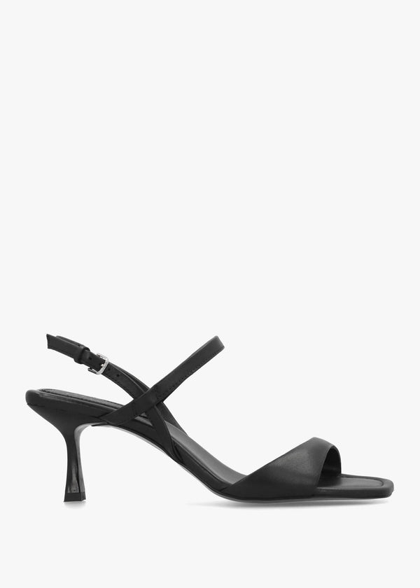 Meadow Road Black Leather Heeled Sandals