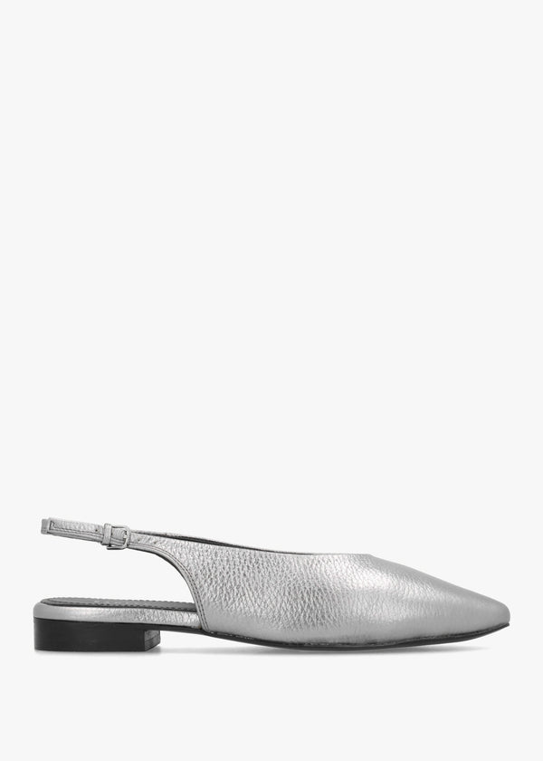 Chiltern Grove Sliver Leather Flat Sling Backs