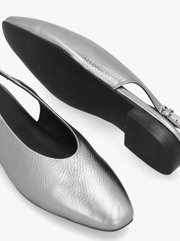 Chiltern Grove Sliver Leather Flat Sling Backs