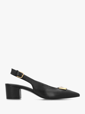 Bliss Crescent Black Leather Block Heeled Sling Backs