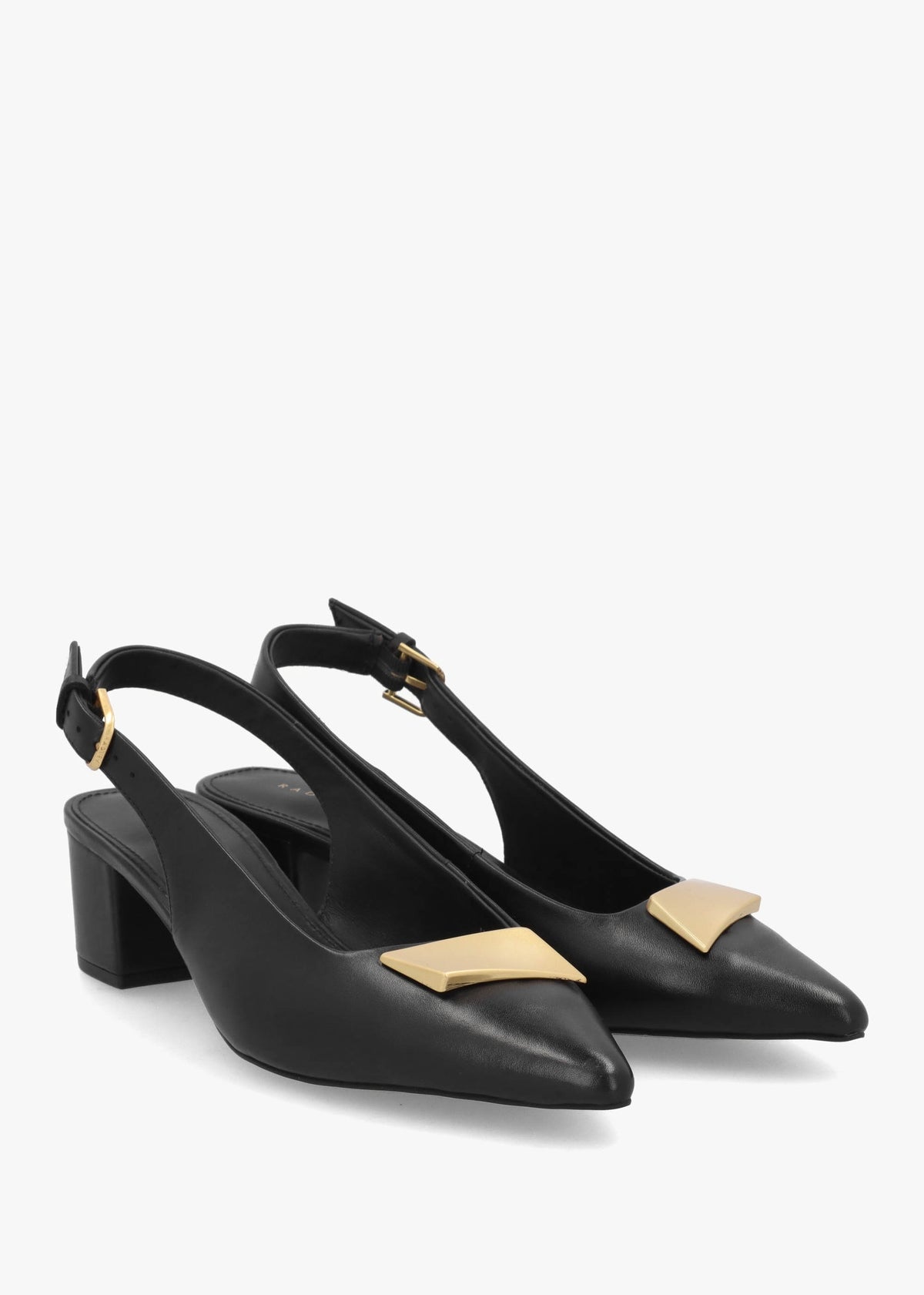 Bliss Crescent Black Leather Block Heeled Sling Backs