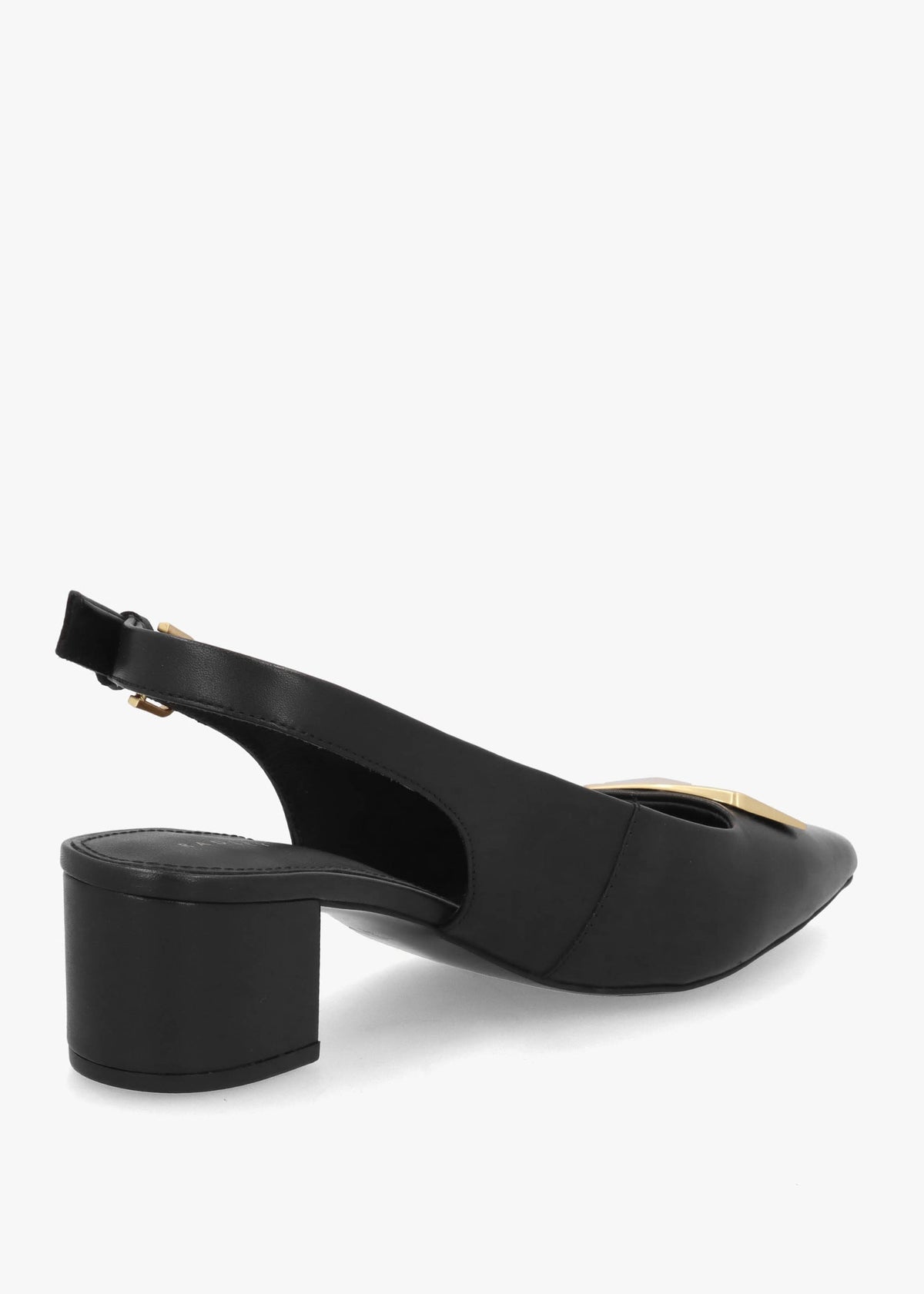 Bliss Crescent Black Leather Block Heeled Sling Backs