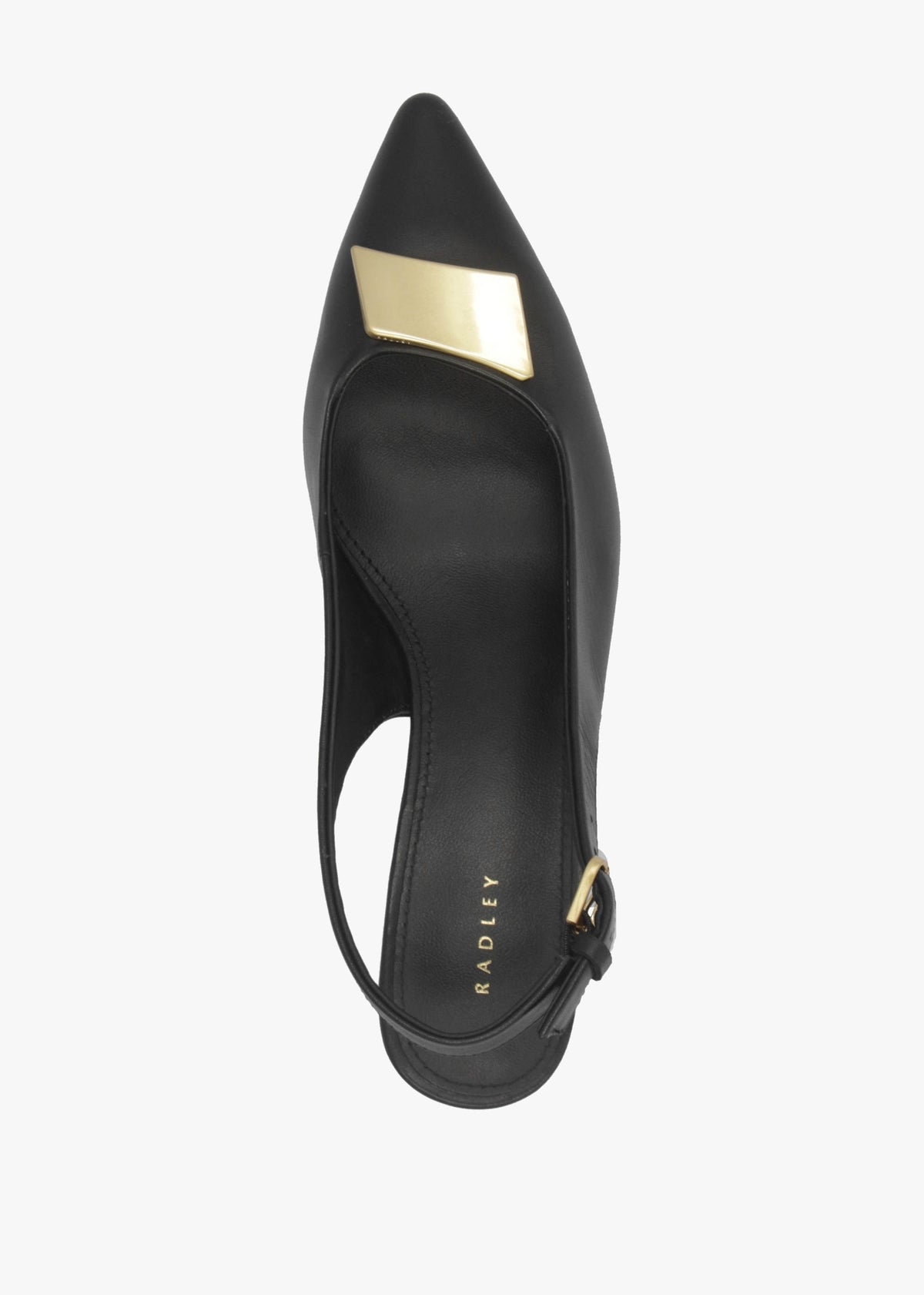 Bliss Crescent Black Leather Block Heeled Sling Backs
