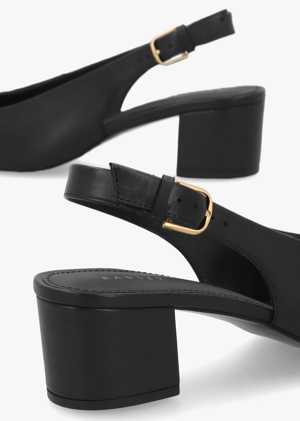 Bliss Crescent Black Leather Block Heeled Sling Backs