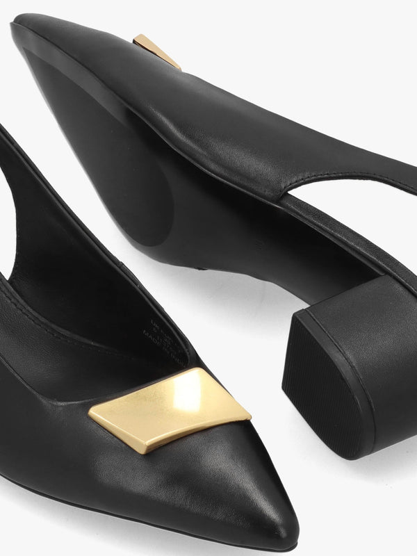 Bliss Crescent Black Leather Block Heeled Sling Backs