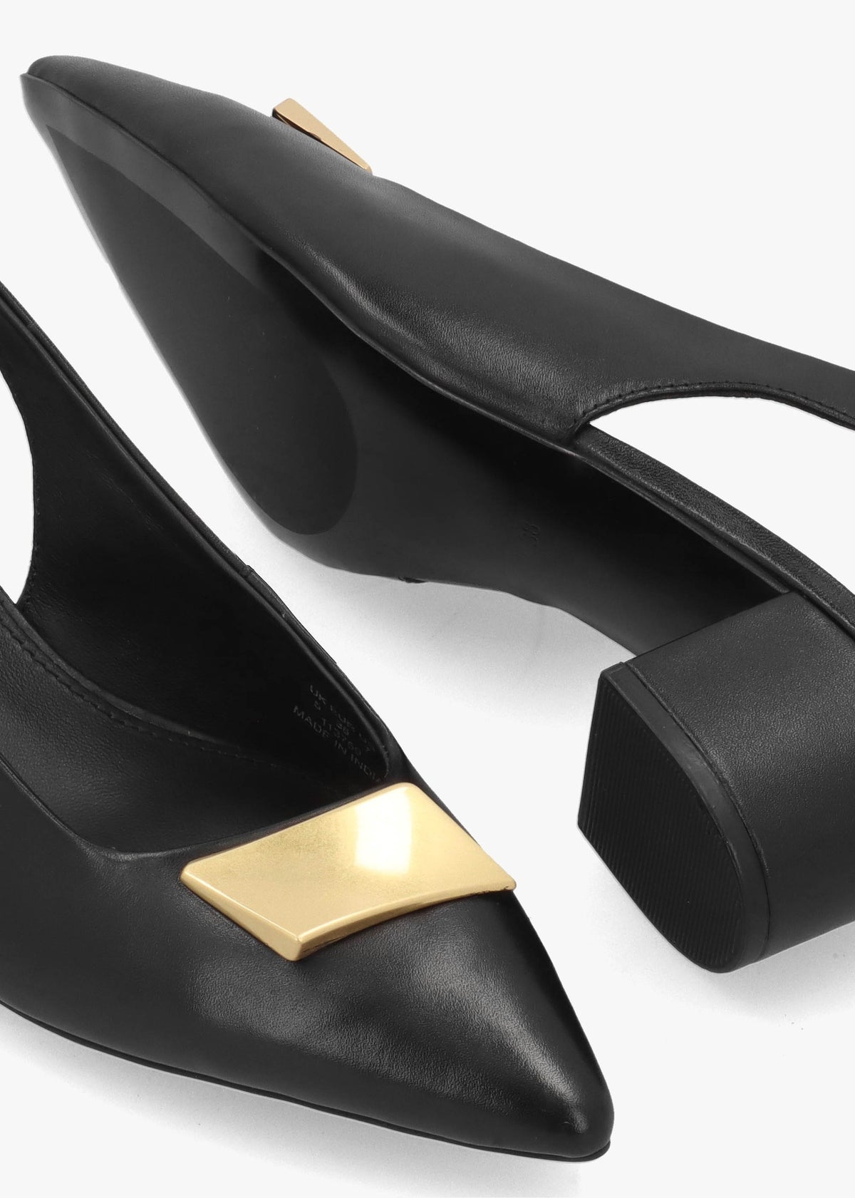 Bliss Crescent Black Leather Block Heeled Sling Backs