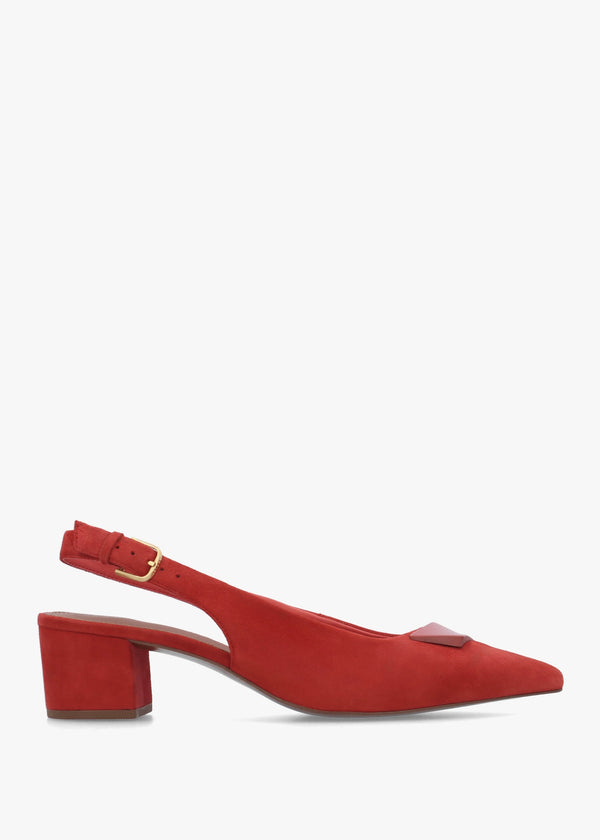 Bliss Crescent Flame Suede Block Heeled Sling Backs