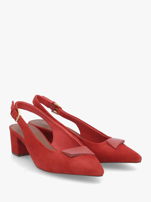 Bliss Crescent Flame Suede Block Heeled Sling Backs