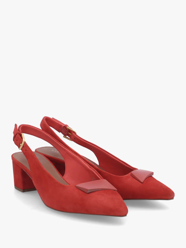Bliss Crescent Flame Suede Block Heeled Sling Backs