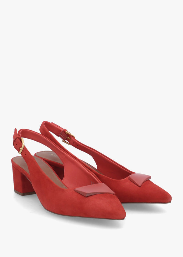Bliss Crescent Flame Suede Block Heeled Sling Backs
