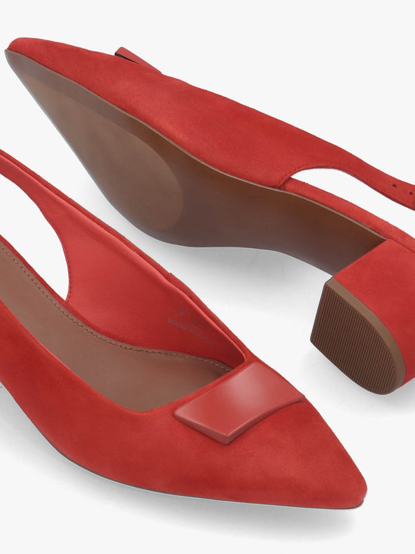 Bliss Crescent Flame Suede Block Heeled Sling Backs