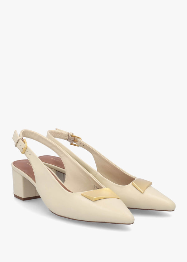 Bliss Crescent Salt Leather Block Heeled Sling Backs