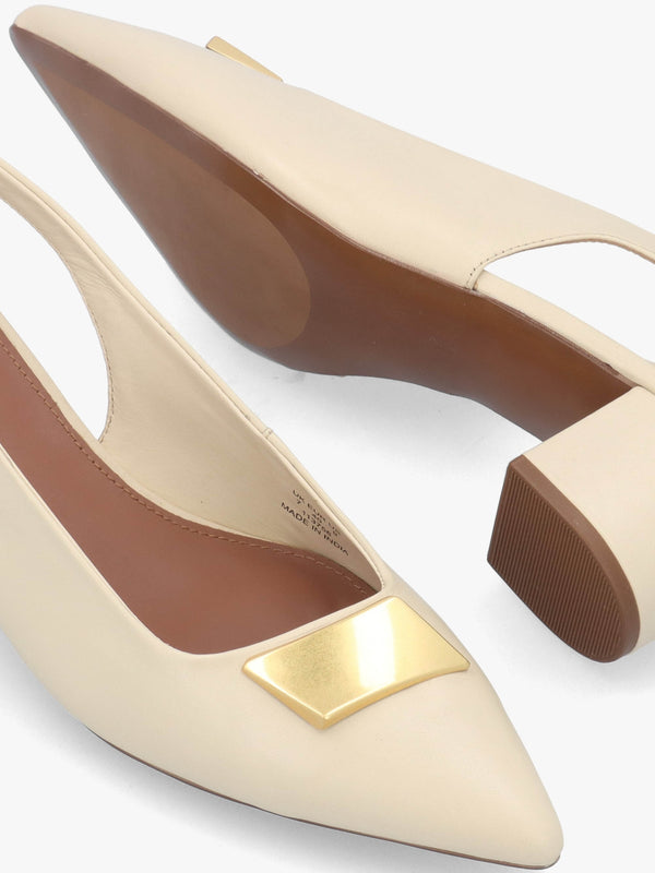 Bliss Crescent Salt Leather Block Heeled Sling Backs