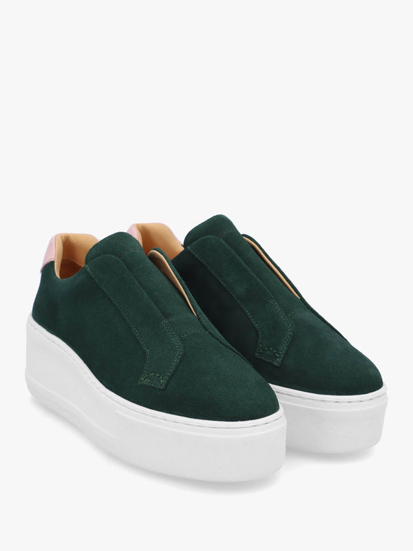 Park Up Laceless Green Suede Flatform Trainers