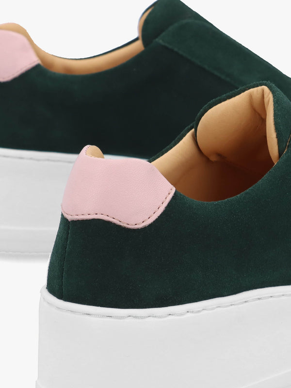 Park Up Laceless Green Suede Flatform Trainers