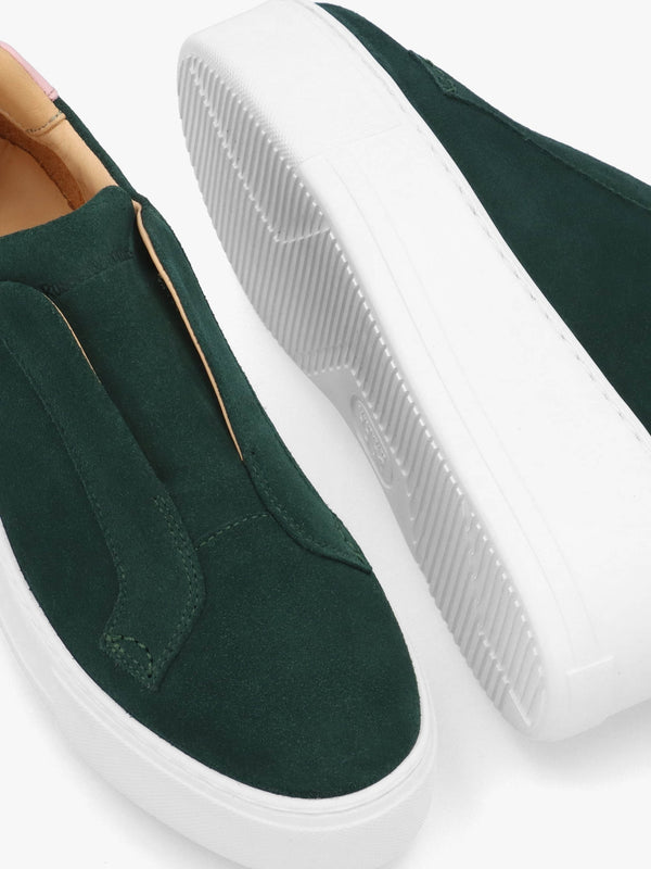 Park Up Laceless Green Suede Flatform Trainers