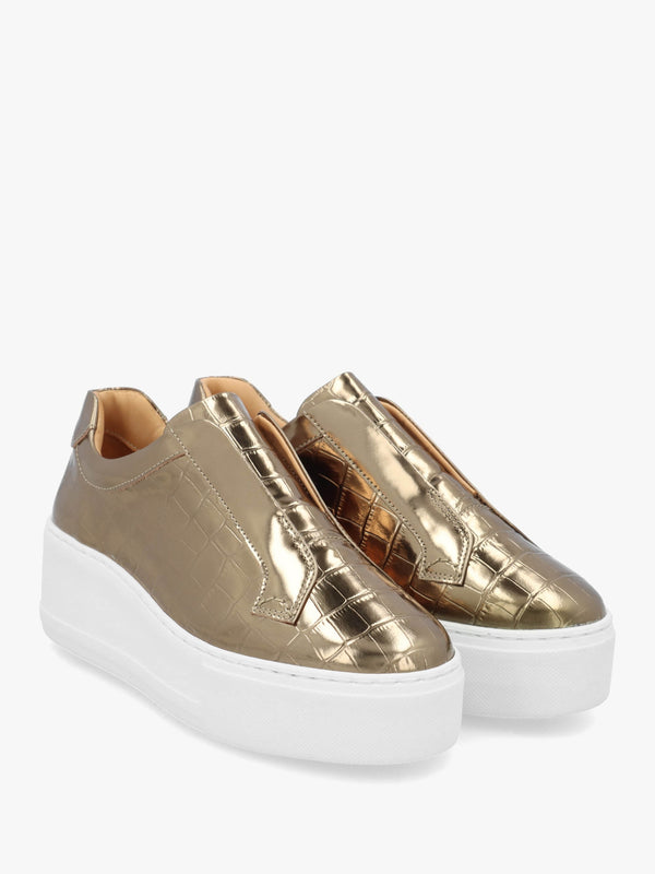 Park Up Laceless Moc Croc Bronze Leather Flatform Trainers