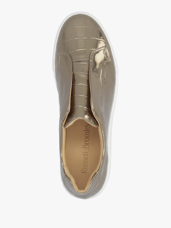 Park Up Laceless Moc Croc Bronze Leather Flatform Trainers