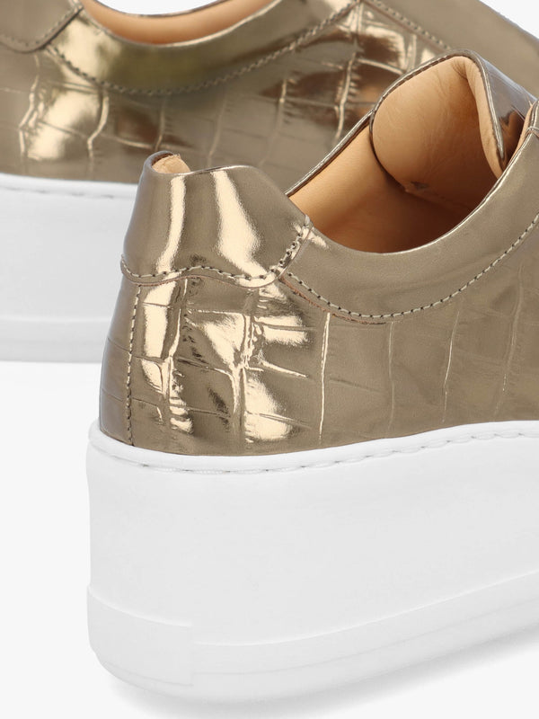 Park Up Laceless Moc Croc Bronze Leather Flatform Trainers