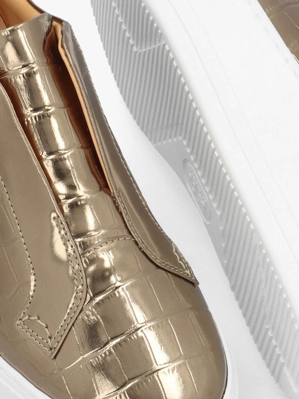 Park Up Laceless Moc Croc Bronze Leather Flatform Trainers
