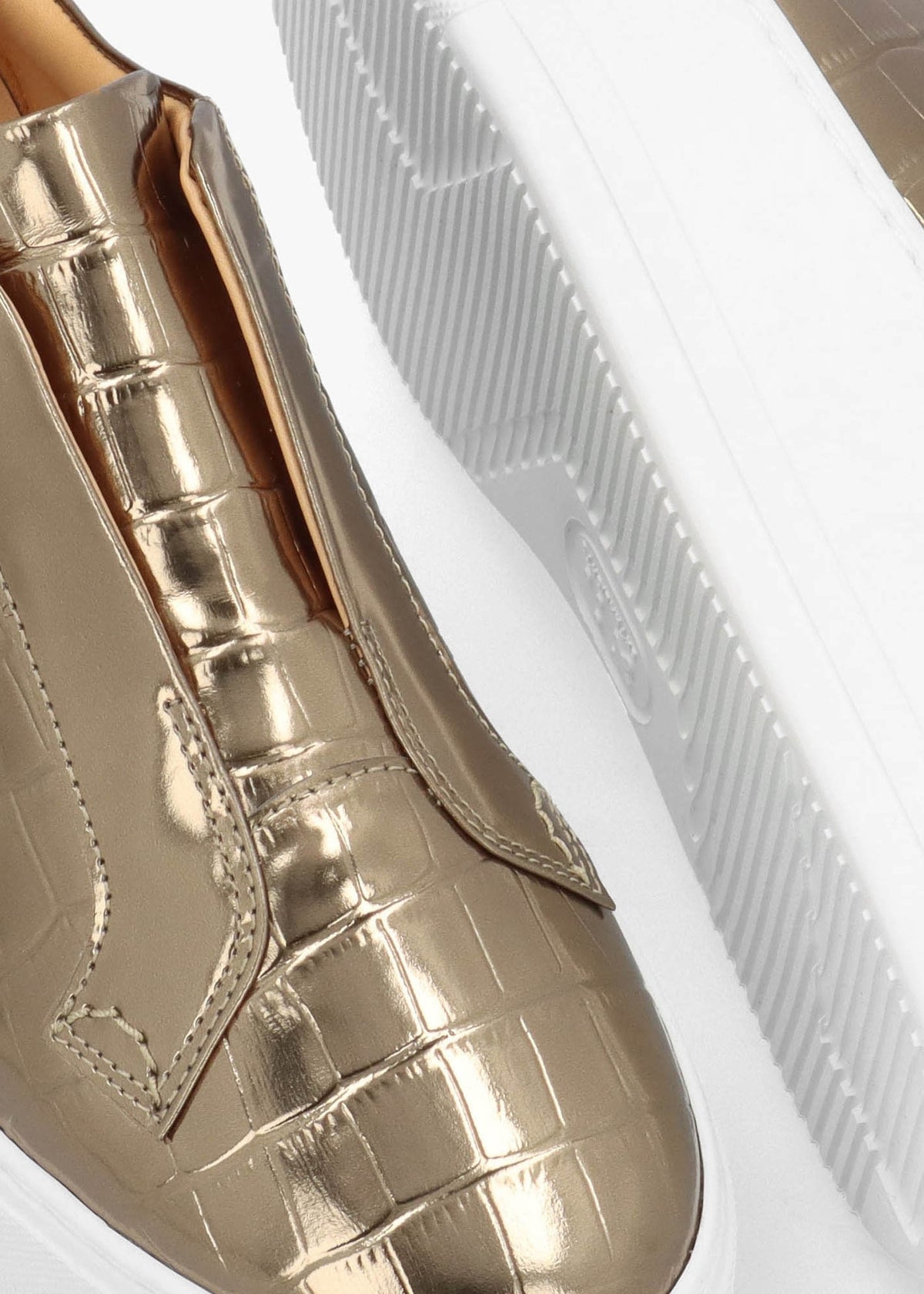 Park Up Laceless Moc Croc Bronze Leather Flatform Trainers