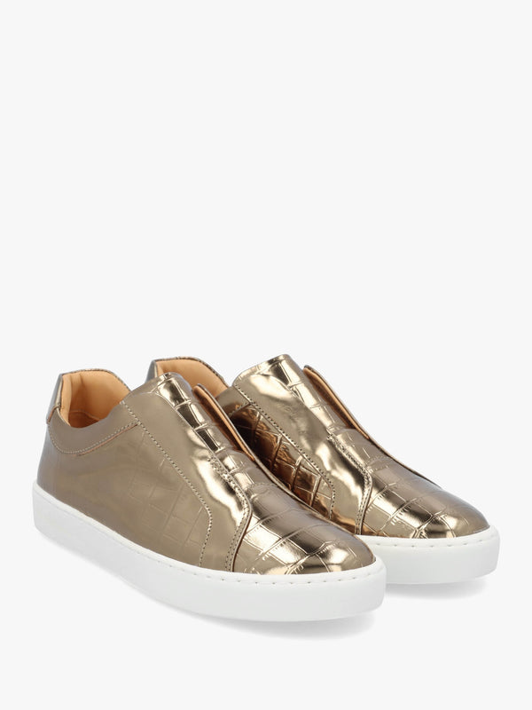 Pear Laceless Moc Croc Bronze Leather Trainers