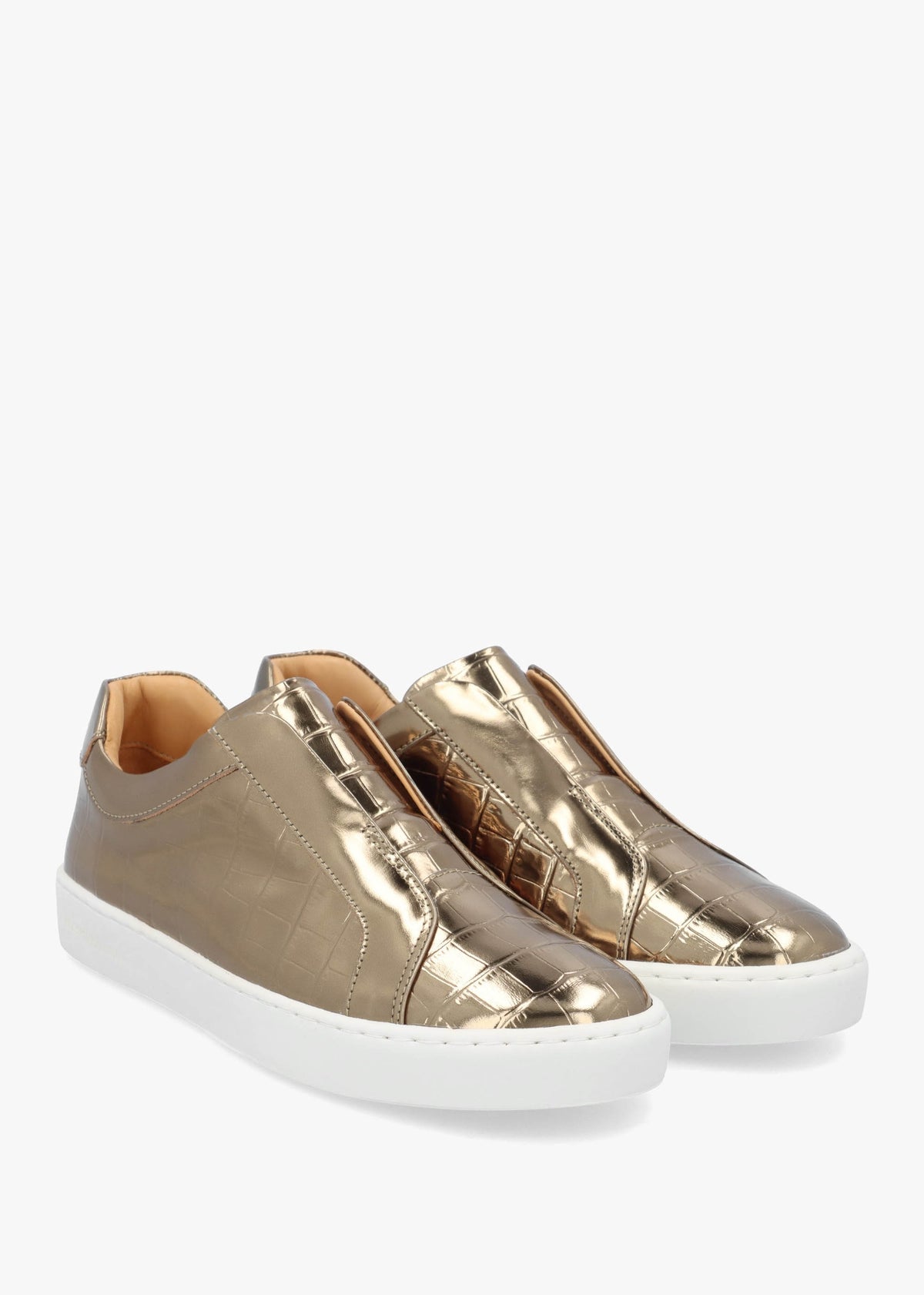 Pear Laceless Moc Croc Bronze Leather Trainers