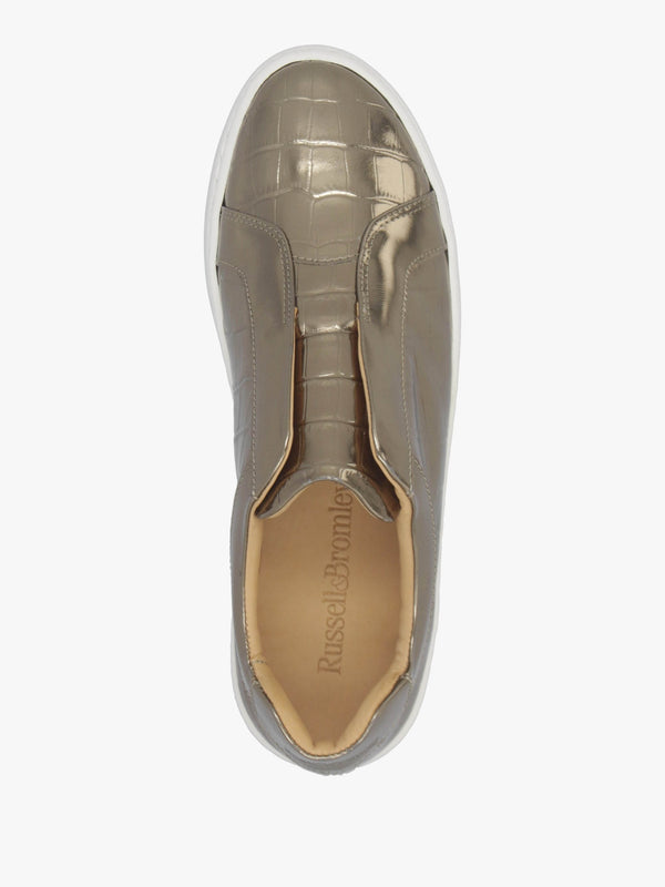 Pear Laceless Moc Croc Bronze Leather Trainers