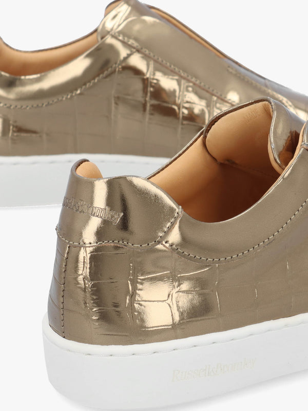 Pear Laceless Moc Croc Bronze Leather Trainers