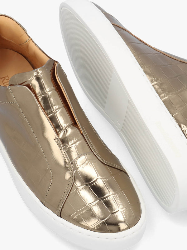 Pear Laceless Moc Croc Bronze Leather Trainers