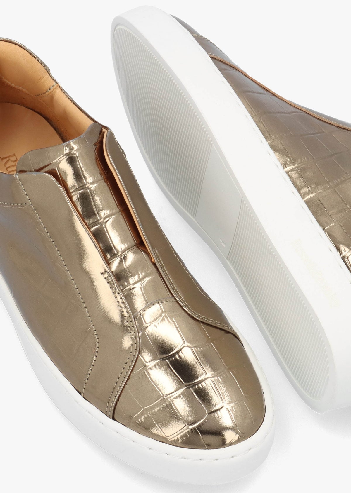 Pear Laceless Moc Croc Bronze Leather Trainers
