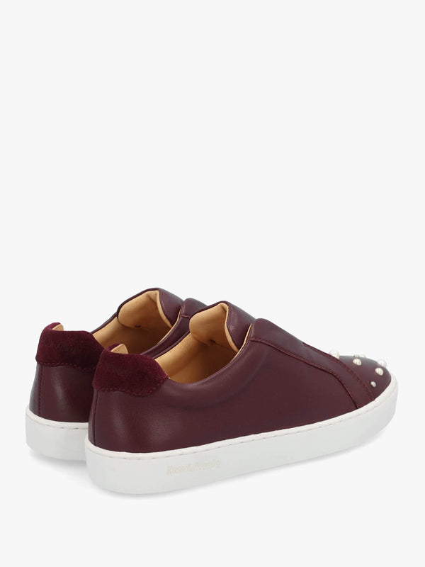 Pear Laceless Embellished Burgundy Leather Trainers