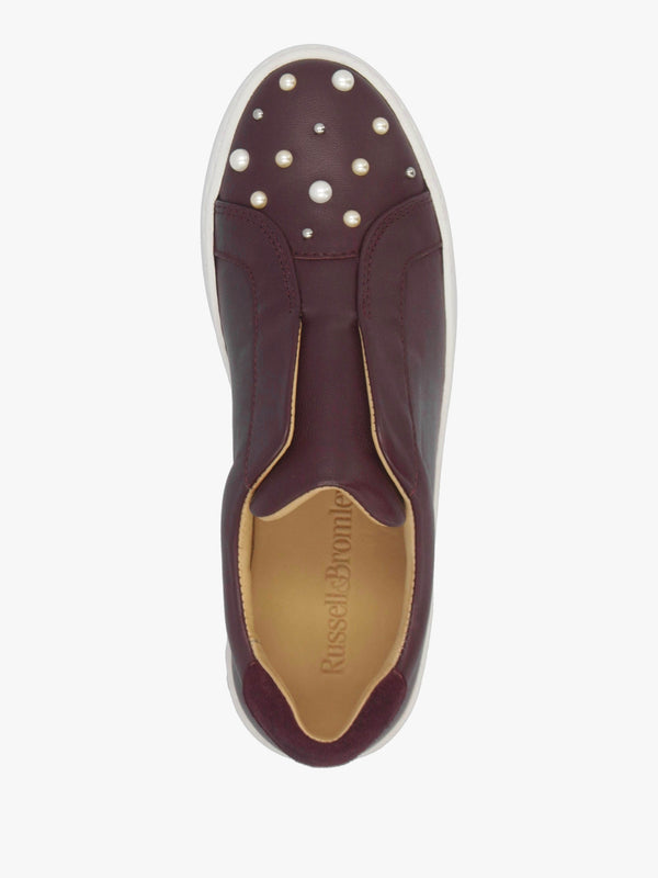 Pear Laceless Embellished Burgundy Leather Trainers