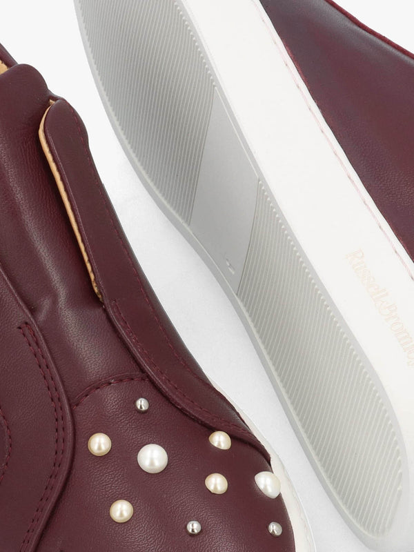 Pear Laceless Embellished Burgundy Leather Trainers