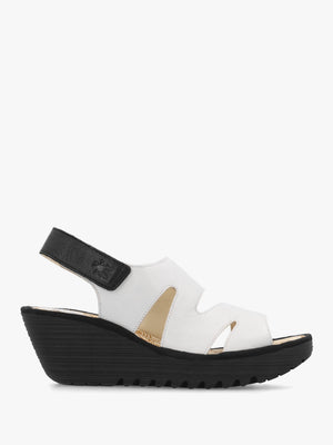 Yaad White & Black Leather Wedge Sandals