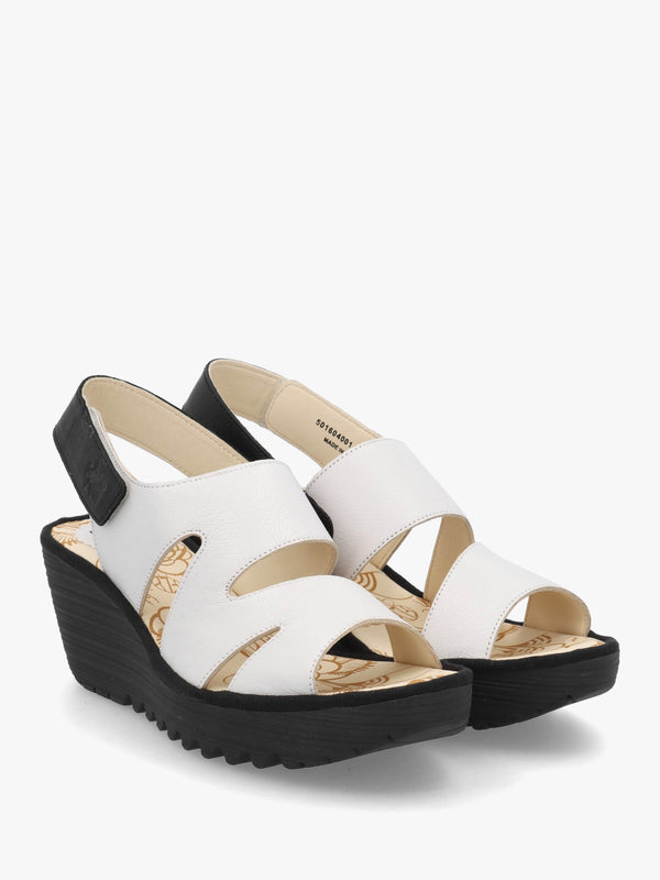 Yaad White & Black Leather Wedge Sandals