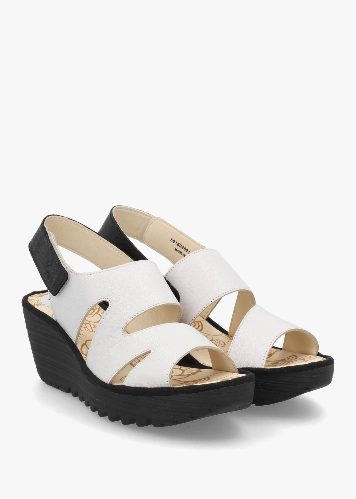 Yaad White & Black Leather Wedge Sandals