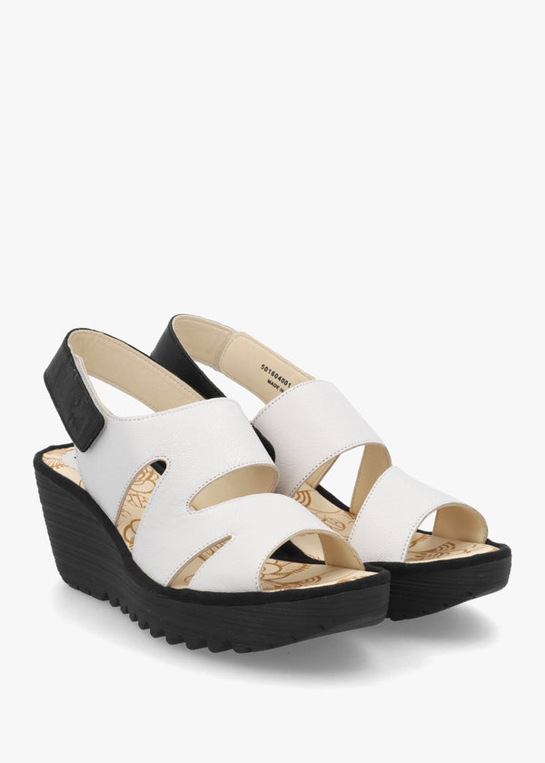 Yaad White & Black Leather Wedge Sandals