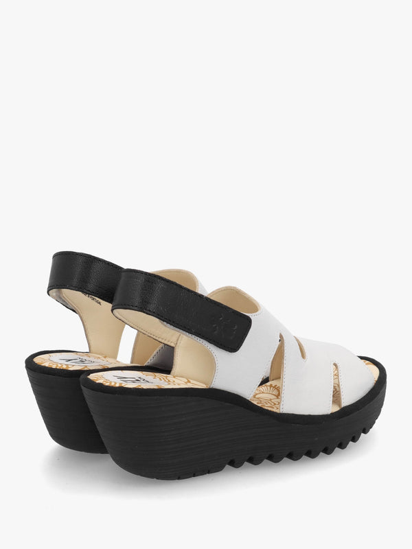 Yaad White & Black Leather Wedge Sandals