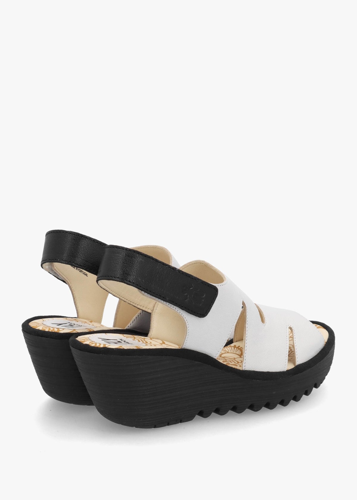 Yaad White & Black Leather Wedge Sandals