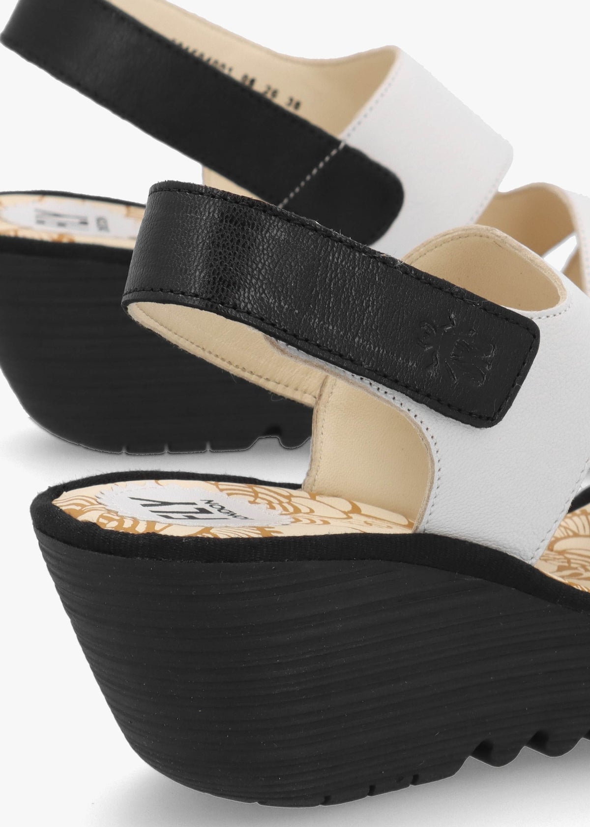 Yaad White & Black Leather Wedge Sandals