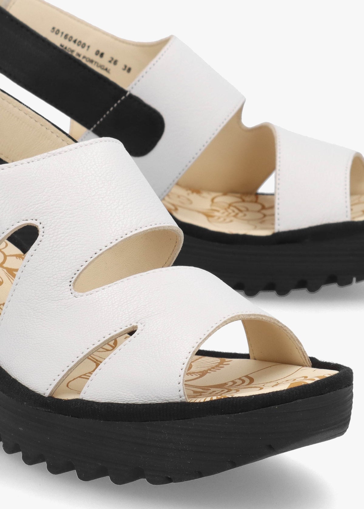 Yaad White & Black Leather Wedge Sandals