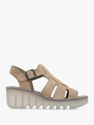 Baic Taupe Suede Lattice Wedge Sandals