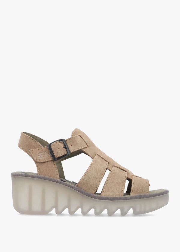 Baic Taupe Suede Lattice Wedge Sandals