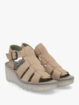 Baic Taupe Suede Lattice Wedge Sandals