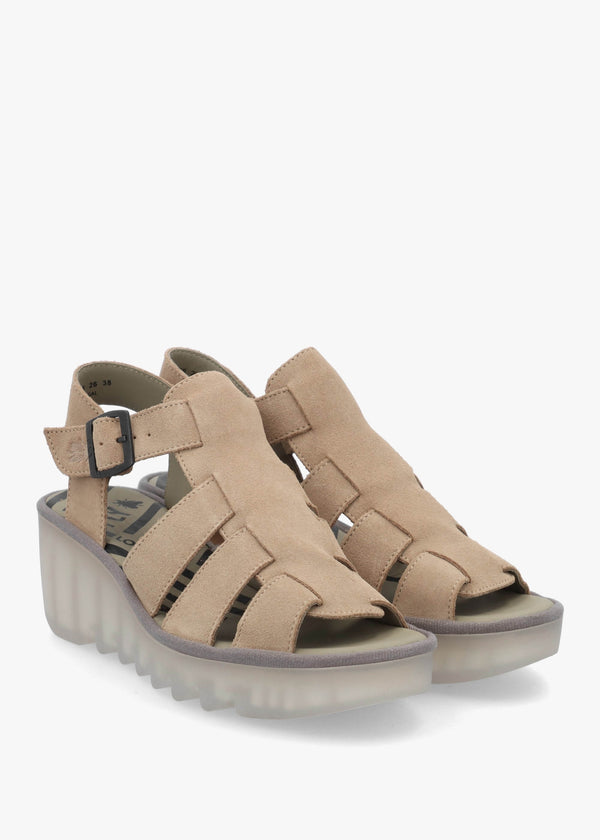 Baic Taupe Suede Lattice Wedge Sandals